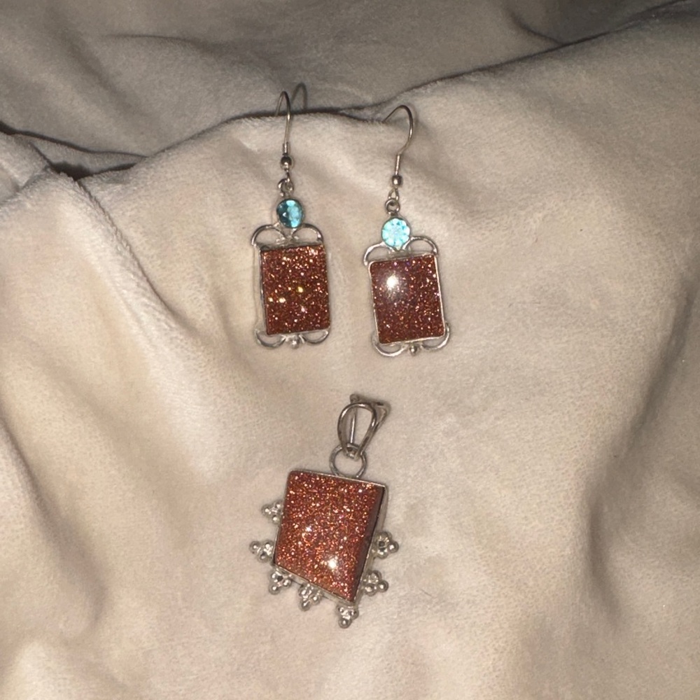 Elegant Silver and Goldstone Jewelry Set